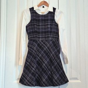 Banana Republic Plaid Tweed Jumper Dress Dark Academia A-Line Womens 2